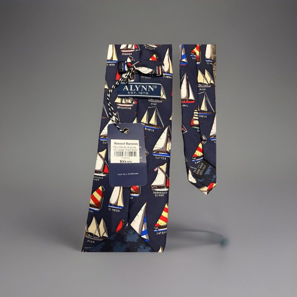 NWT Alynn Tie Silk Name That Boat Navy Nautical Sea Boat Designer  Summer Holch - Picture 4 of 12